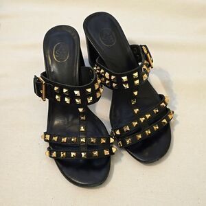 Ash Black Heeled Mules Sandals Size 8 EUR 39